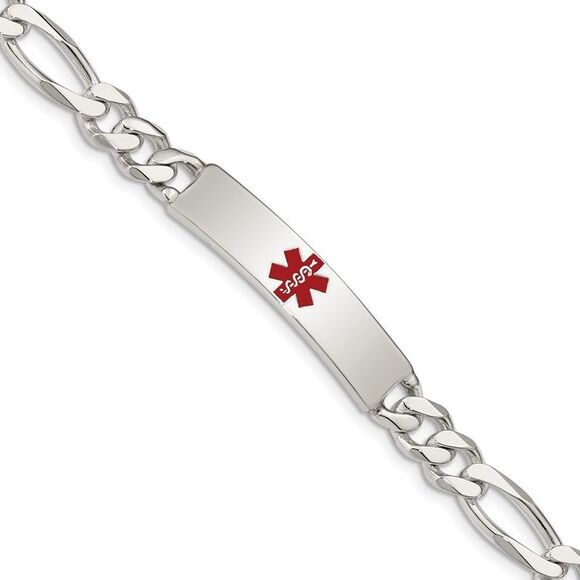 Kazi Luxury Sterling Silver Polished Medical Figaro Anchor Link ID Bracelet